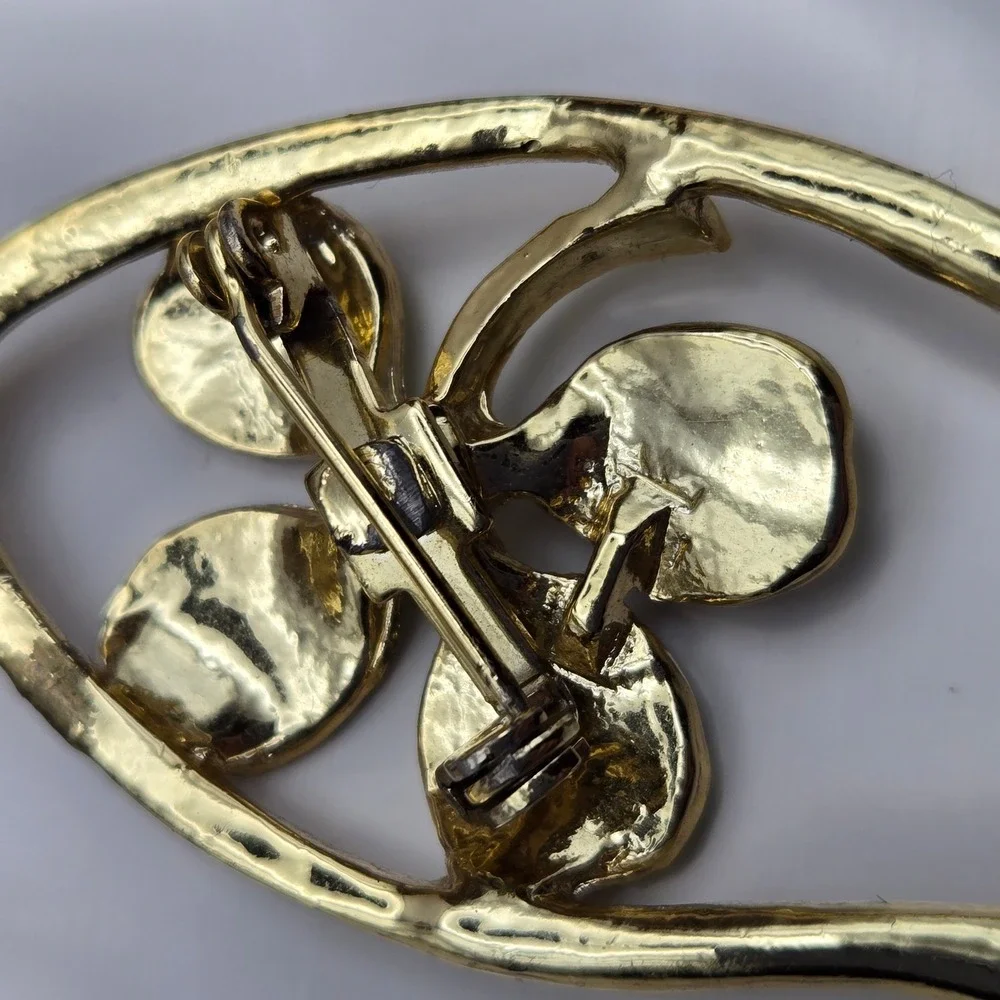 Gerrys Womens Vintage Wishbone Four Leaf Clover Enamel Pearl Brooch Pin Luck